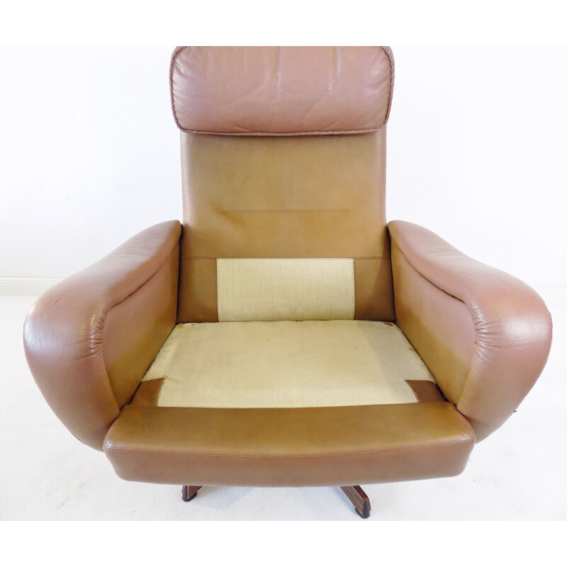 Vintage leather armchair with ottoman by Madsen & Schübel for Bovenkamp, 1960s