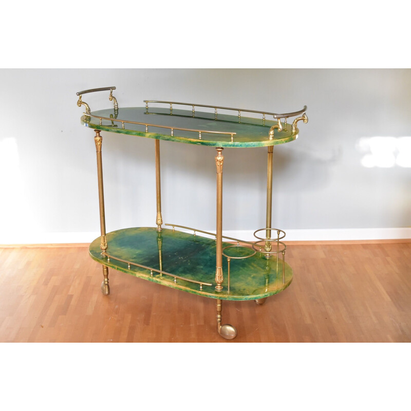 Vintage goatskin and gilt metal trolley by Aldo Tura, Italy