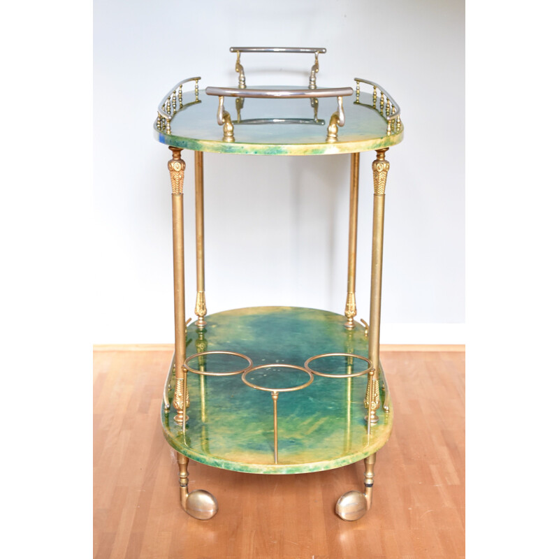 Vintage goatskin and gilt metal trolley by Aldo Tura, Italy