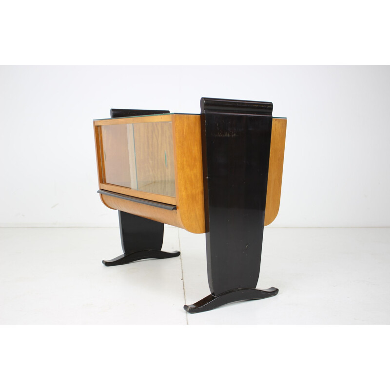 Vintage art deco glass and wood bar by Jindřich Halabala, Czechoslovakia 1930