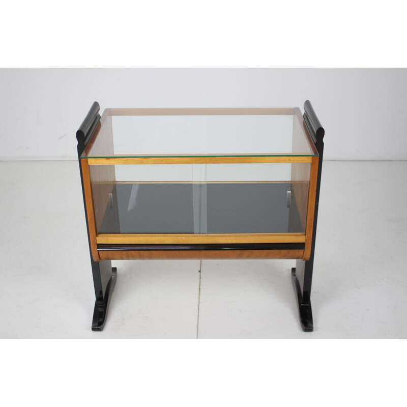 Vintage art deco glass and wood bar by Jindřich Halabala, Czechoslovakia 1930