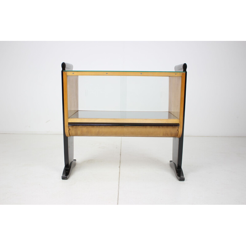 Vintage art deco glass and wood bar by Jindřich Halabala, Czechoslovakia 1930