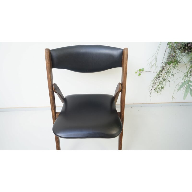 Chaise pliable noire en bois - 1950