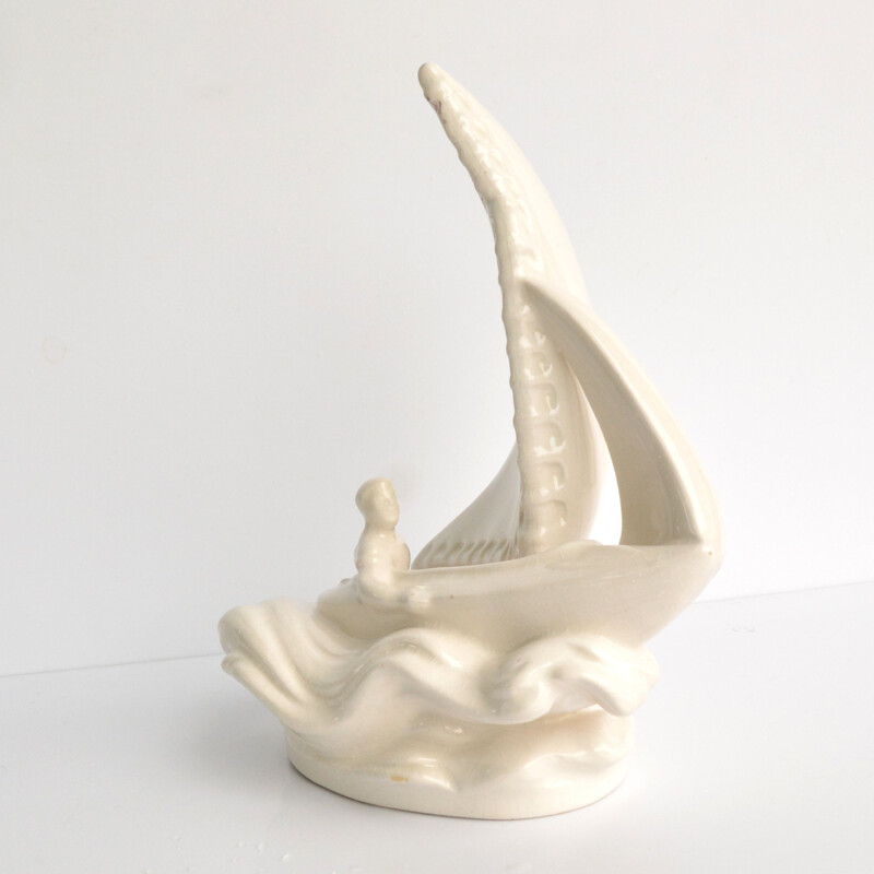 Vintage figure of the Sailor on a Boat by Jihoker Bechyně, Czechoslovakia 1950s