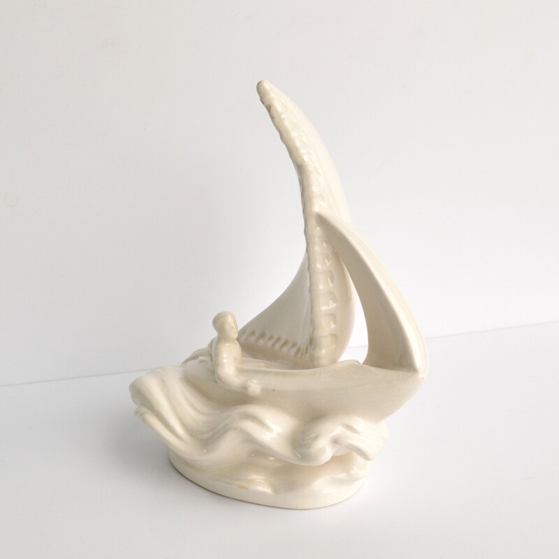 Vintage figure of the Sailor on a Boat by Jihoker Bechyně, Czechoslovakia 1950s