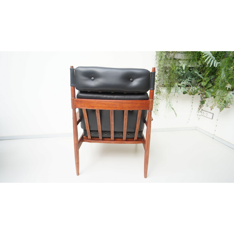 Armchair in black leatherette and Rio rosewood - 1950s