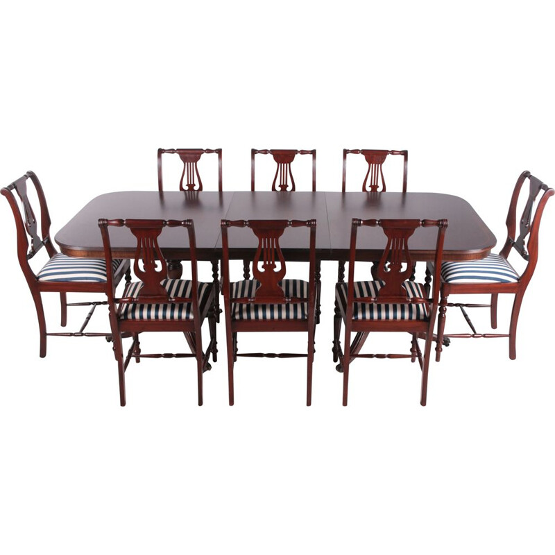 English vintage mahogany dining set, 1980s