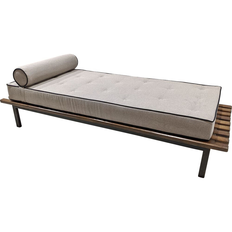 Vintage Cansado daybed with mattress and bolster cushion by Charlotte Perriand for Steph Simon, 1954