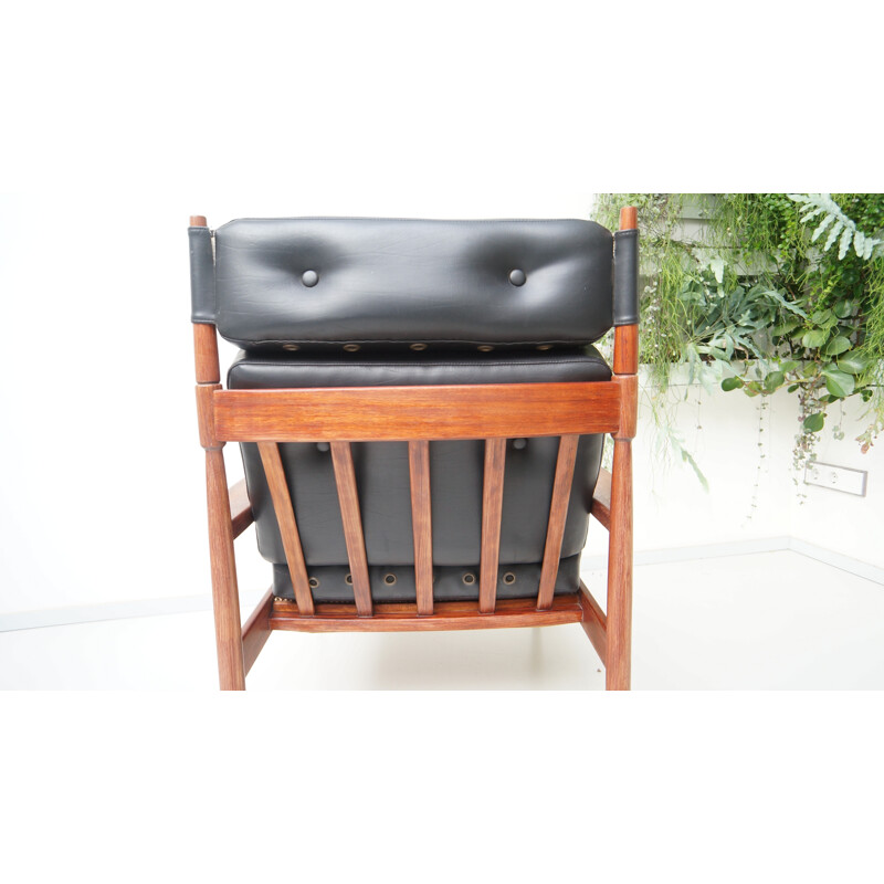 Armchair in black leatherette and Rio rosewood - 1950s