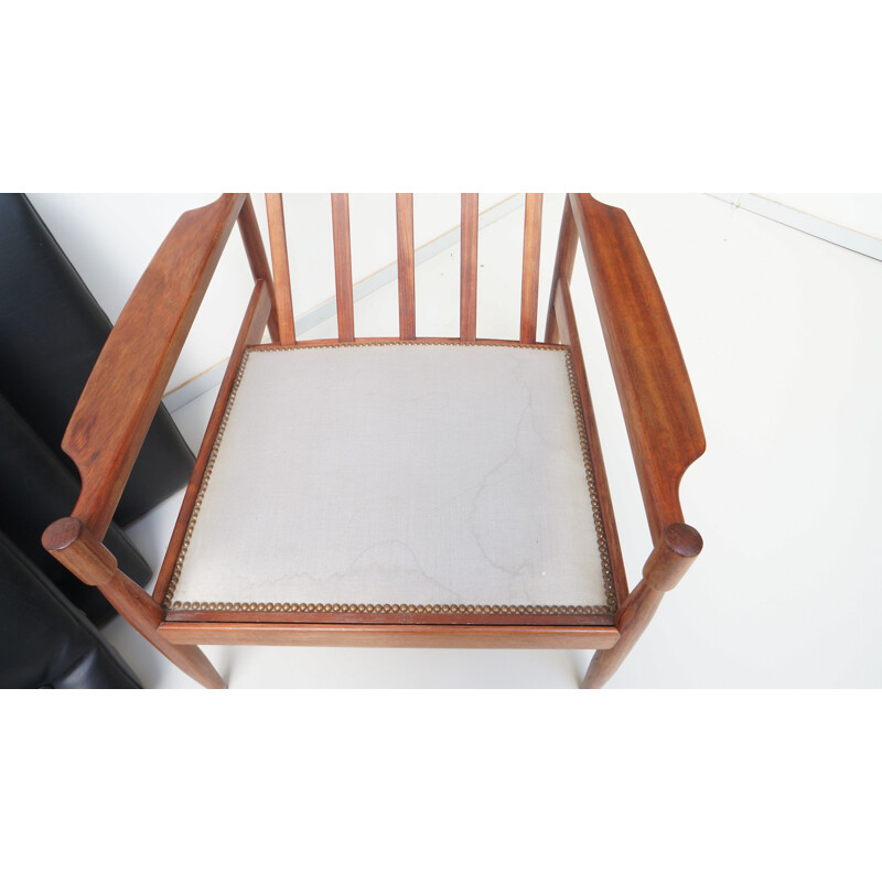 Armchair in black leatherette and Rio rosewood - 1950s