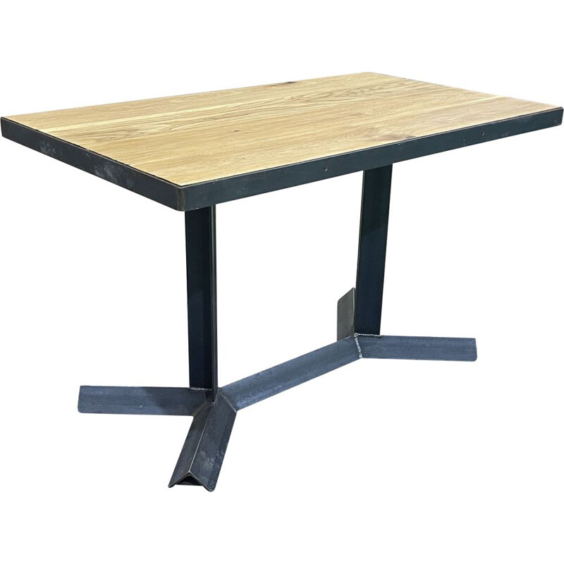 Vintage oakwood bistro table with steel base