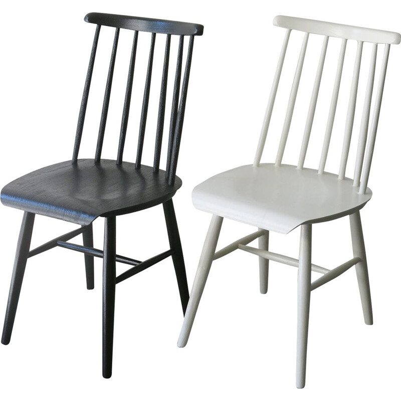 Pair of vintage black and white chairs model Fanett by Ilmari Tapiovaara