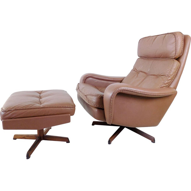 Vintage leather armchair with ottoman by Madsen & Schübel for Bovenkamp, 1960s