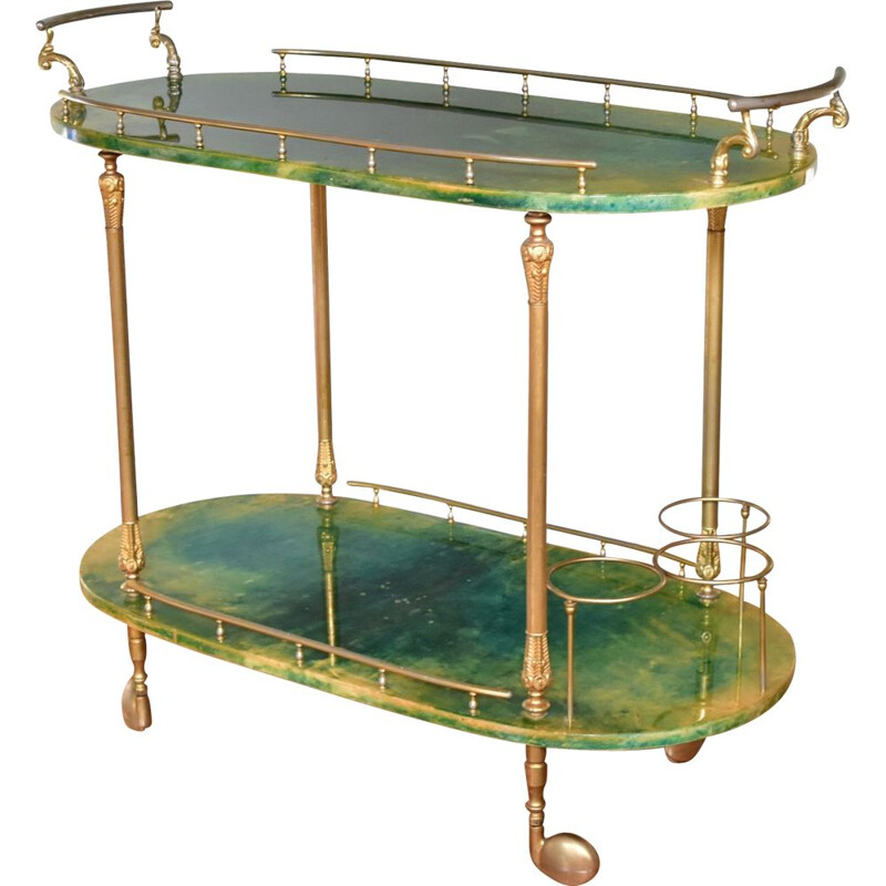 Vintage goatskin and gilt metal trolley by Aldo Tura, Italy