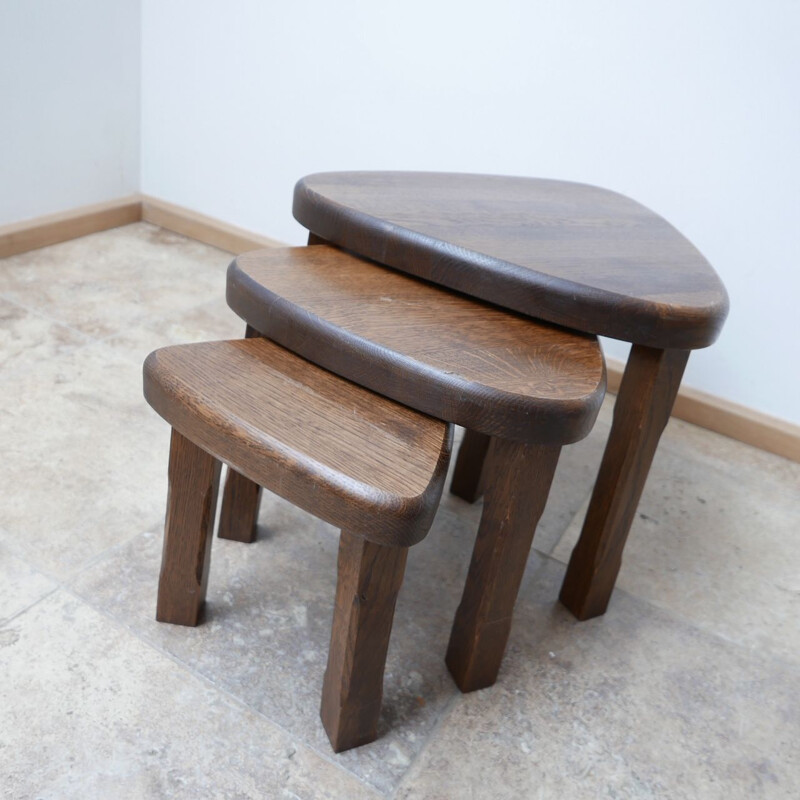 Oakwood mid-century nesting tables by Pierre Chapo, France 1970s