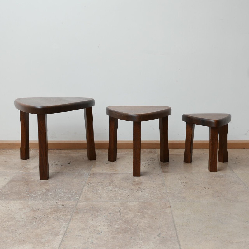 Oakwood mid-century nesting tables by Pierre Chapo, France 1970s