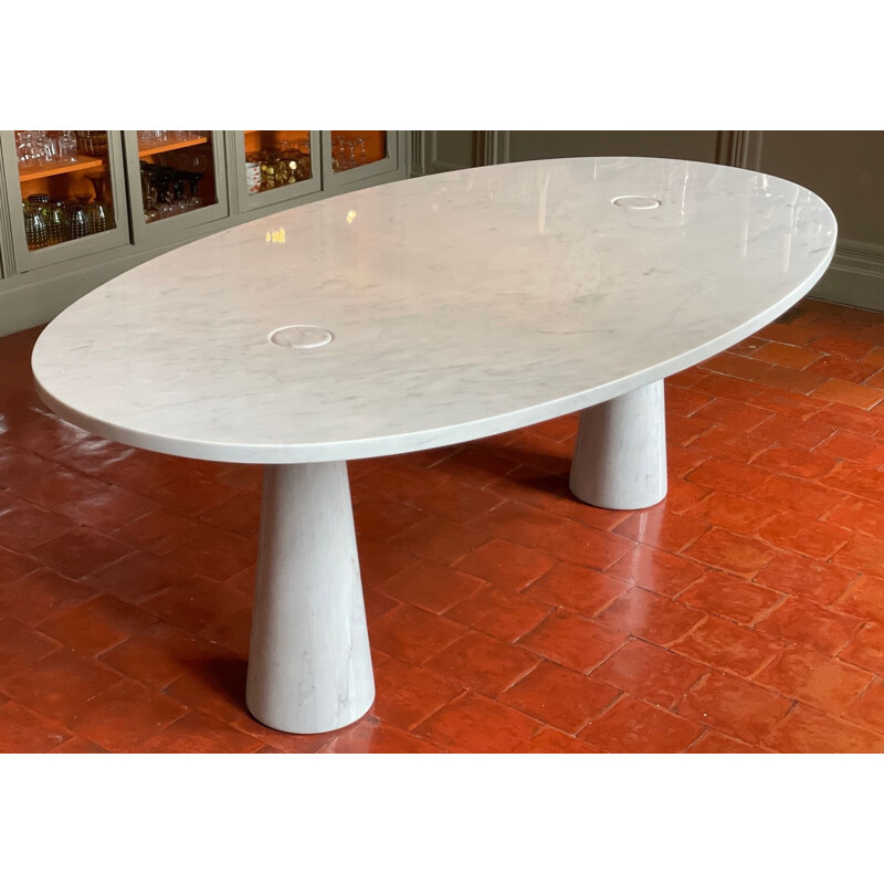 Table vintage en marbre de Carrare modèle "Eros" par Angelo Mangiarotti, Italie 1970