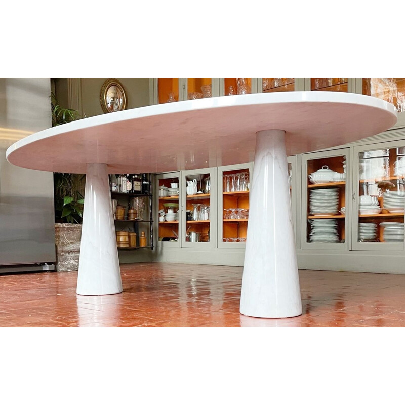 Mid-century dining table in Carrara marble model "Eros" by Angelo Mangiarotti, Italy 1970s