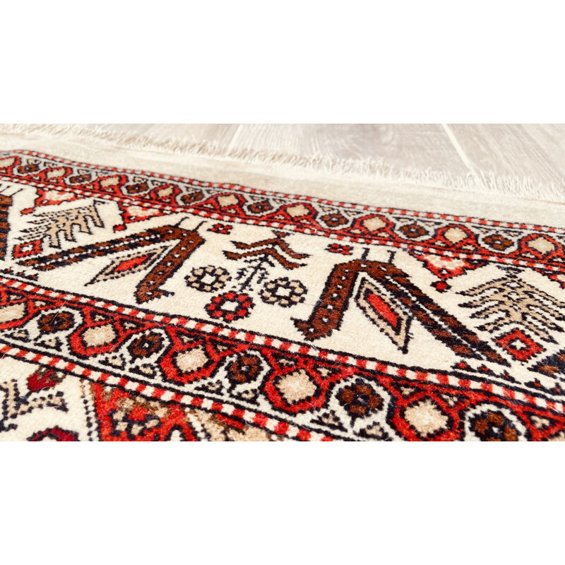 Vintage Persian rug with Azerbaijan swallows in wool