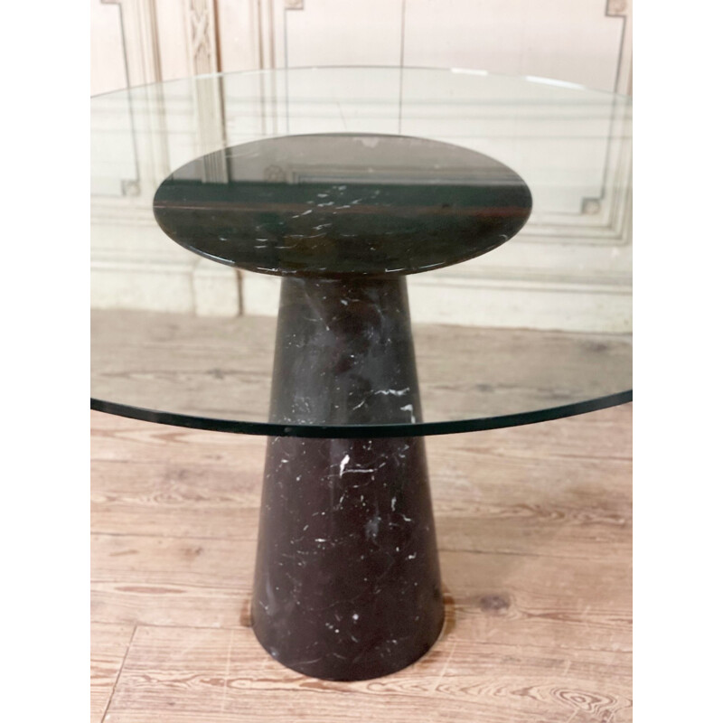 Mesa vintage con patas de mármol negro y tapa de cristal de Angelo Mangiarotti, Italia 1970