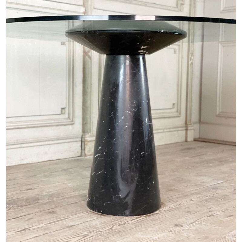 Mid-century black marble feet and glass top dining table by Angelo Mangiarotti, Italy 1970s