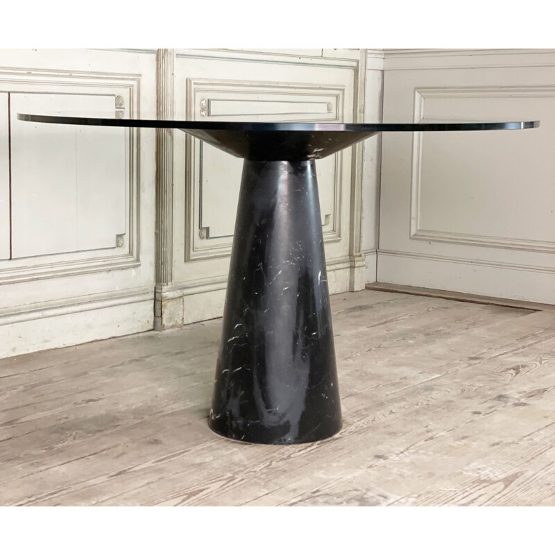 Mid-century black marble feet and glass top dining table by Angelo Mangiarotti, Italy 1970s