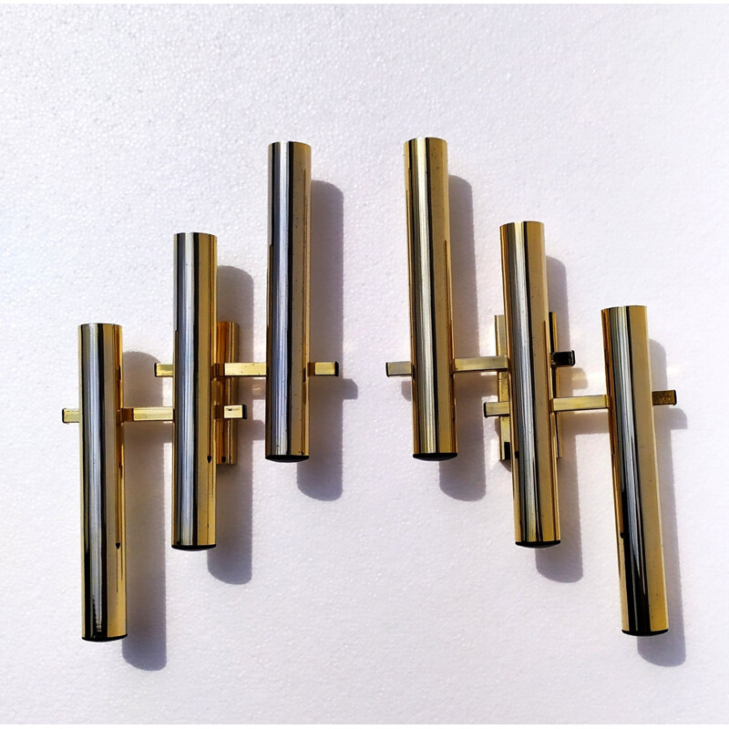 Pair of vintage brass wall lamps by Gaetano Sciolari, 1960s