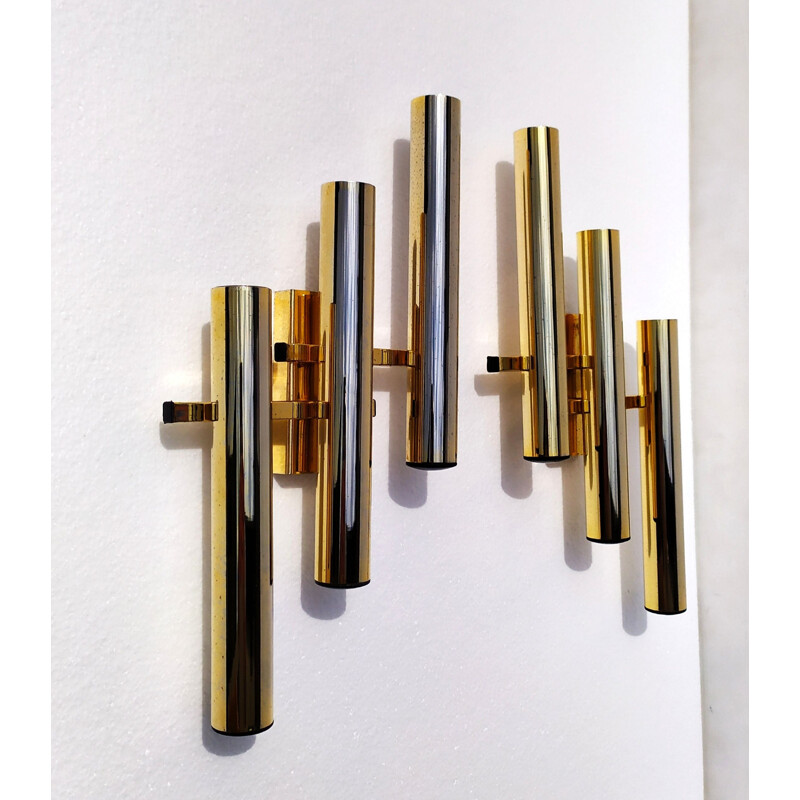 Pair of vintage brass wall lamps by Gaetano Sciolari, 1960s