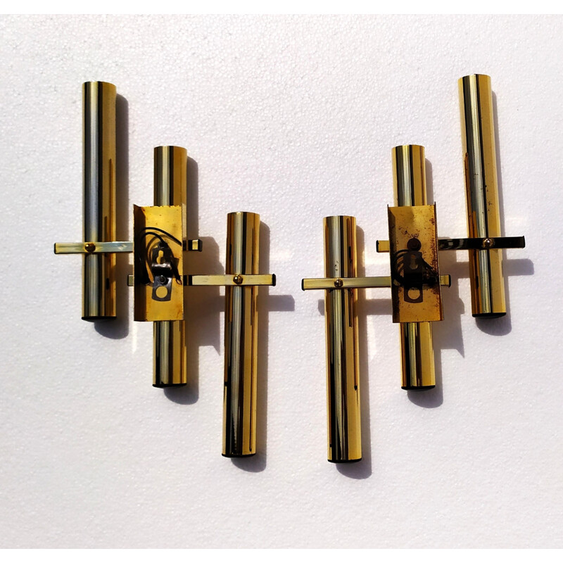 Pair of vintage brass wall lamps by Gaetano Sciolari, 1960s