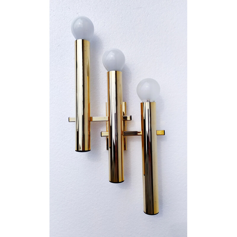 Pair of vintage brass wall lamps by Gaetano Sciolari, 1960s