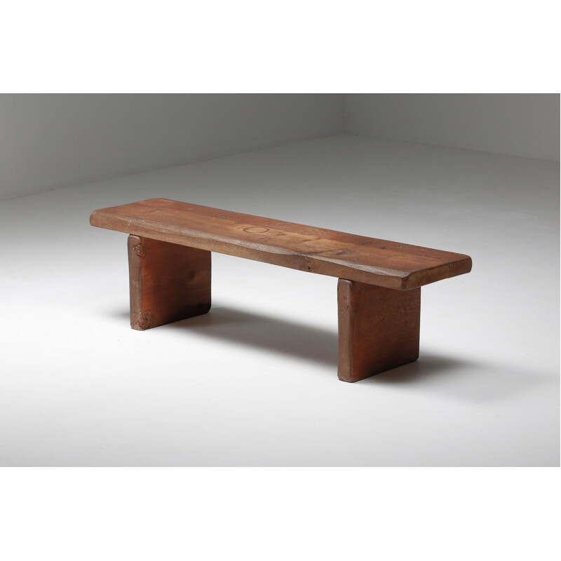 Banc vintage rustique Wabi-Sabi en bois de chêne avec patine charismatique, 1850