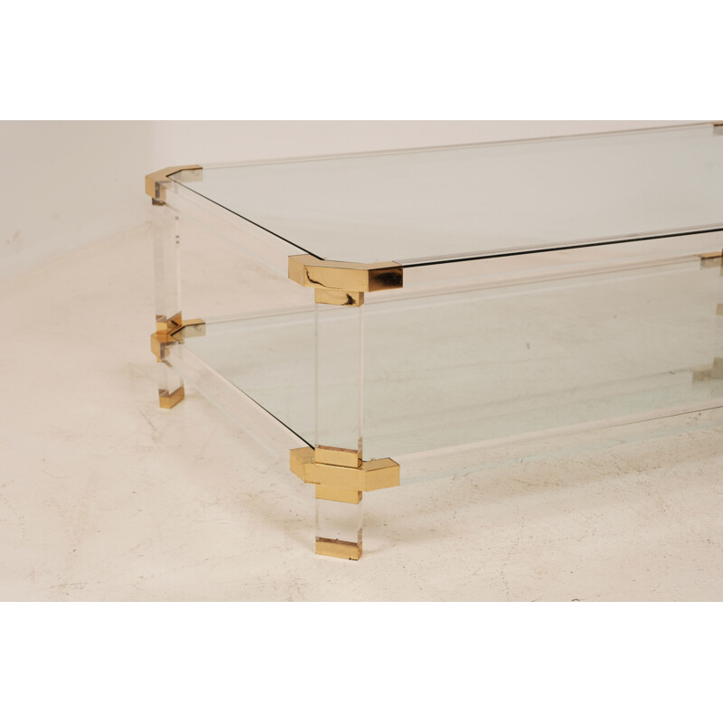Vintage brass and plexiglass coffee table, 1970