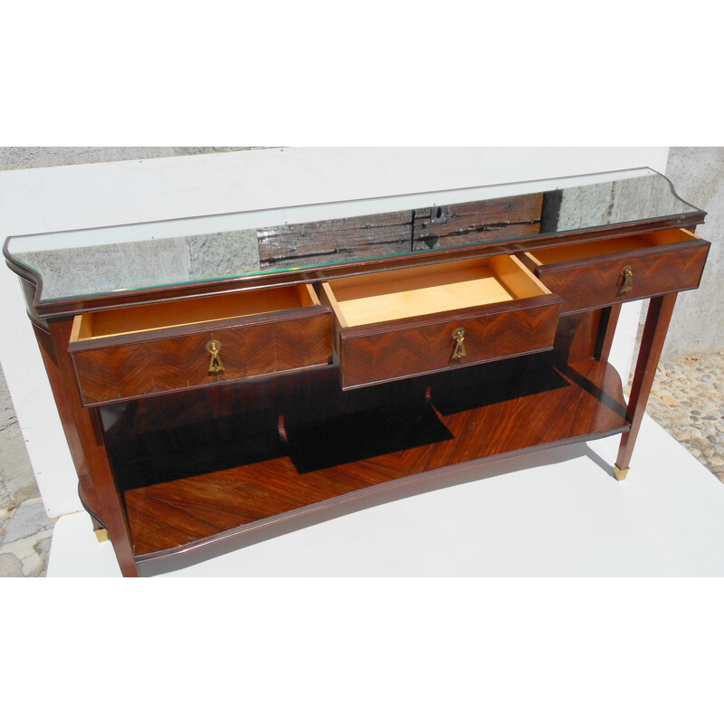 Italian console table in mahogany and brass - 1950s
