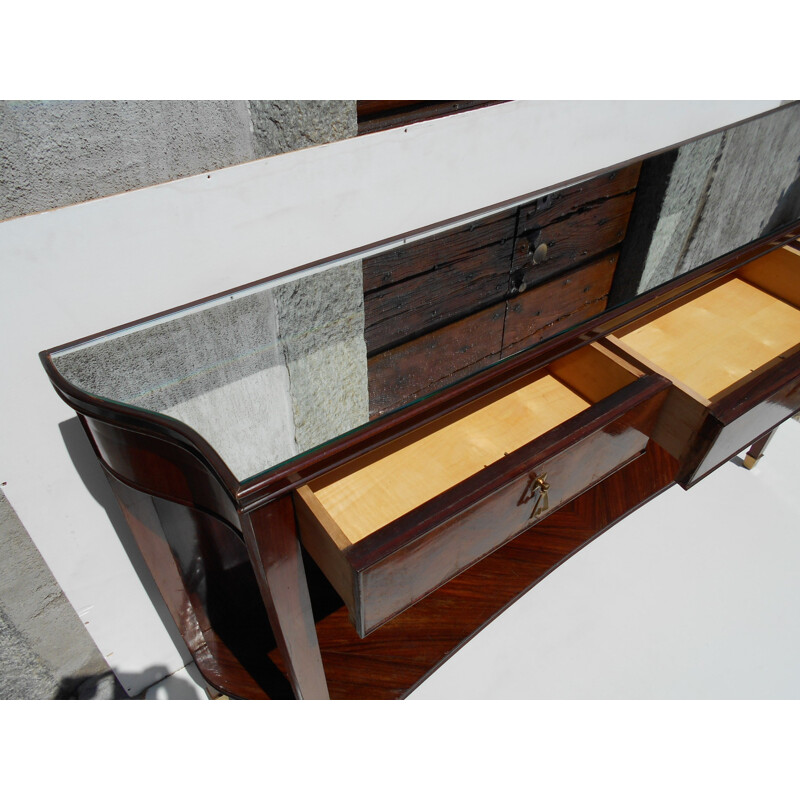 Italian console table in mahogany and brass - 1950s