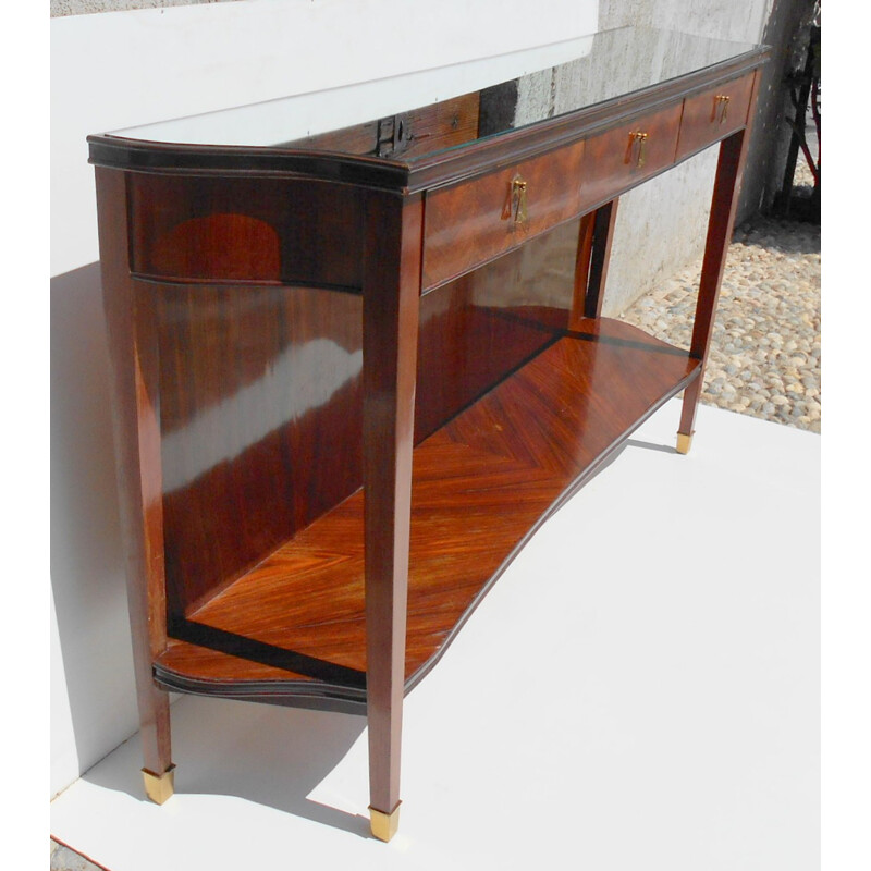 Table de console italienne en acajou et laiton - 1950