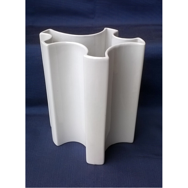 Italian Brambilla Brothers vase in white ceramic, Angelo MANGIAROTTI - 1960s