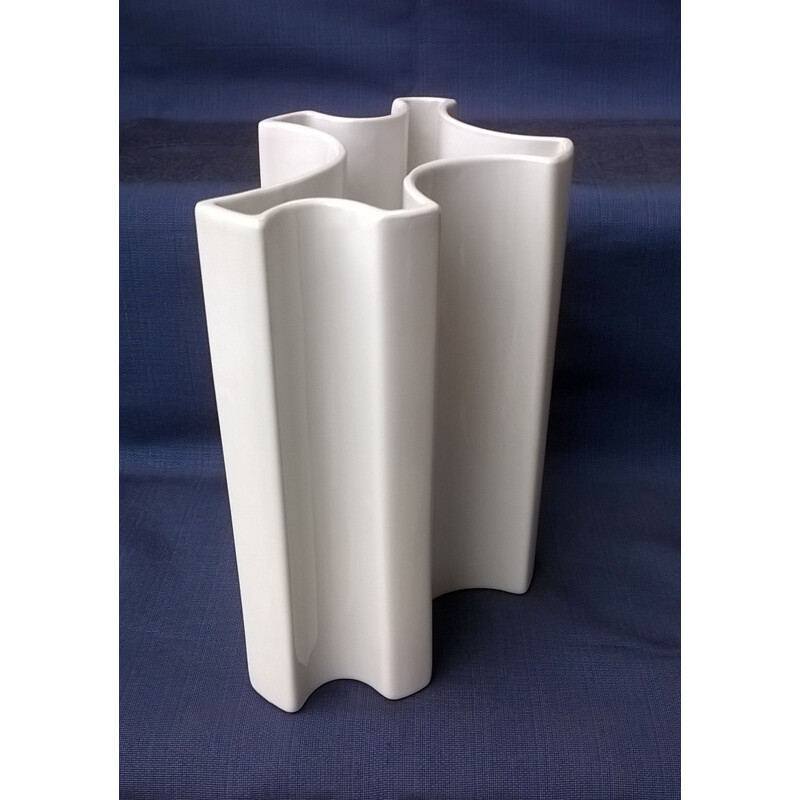 Italian Brambilla Brothers vase in white ceramic, Angelo MANGIAROTTI - 1960s