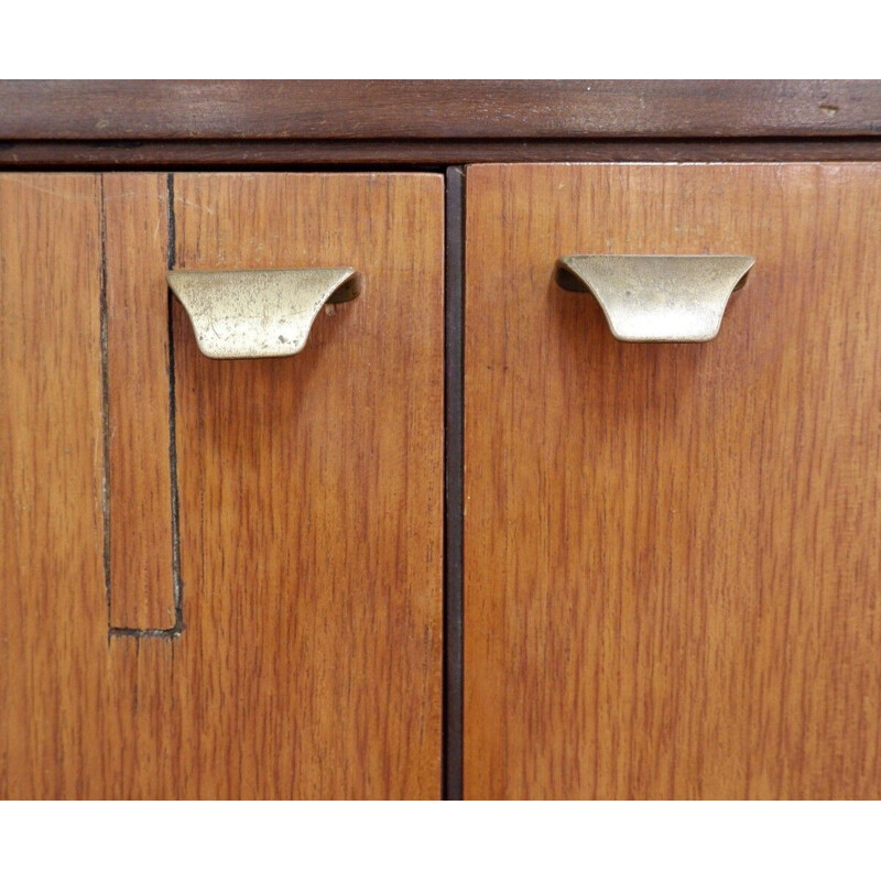 Vintage floor-to-ceiling wall unit in teak and brass, Italy 1950s
