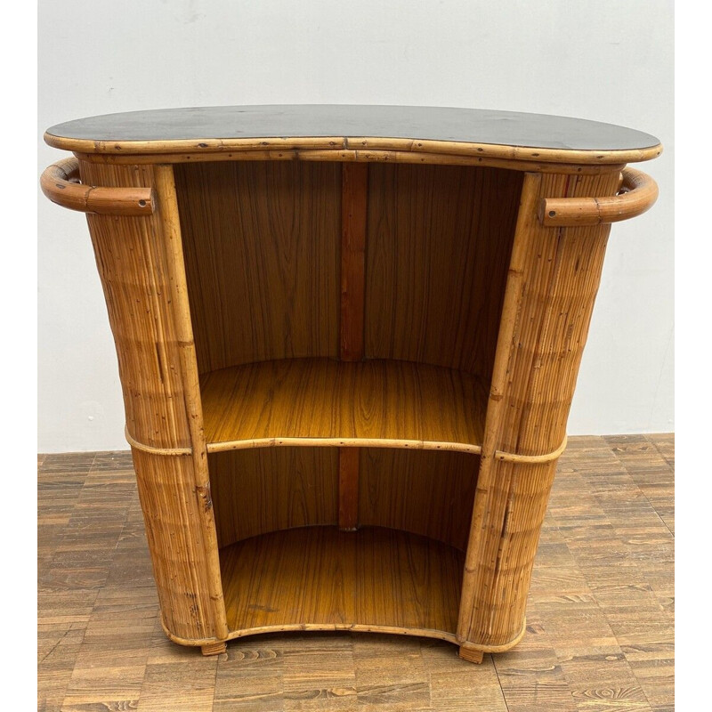 Vintage bamboo bar set and 2 high stools, 1960s