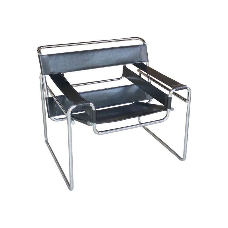 Vintage Wassily armchair in leather and chrome