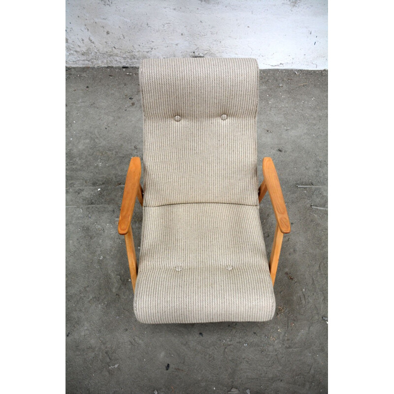 Armchair in grey linen and wood - 1960s