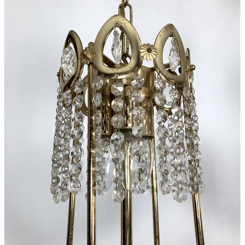 Paire de lustres vintage en laiton doré et cristal par Sciolari, Italie 1970