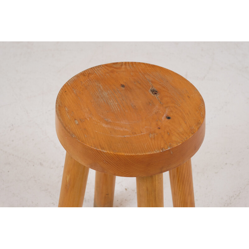 Vintage pine four-legged stool for the Méribel ski resort