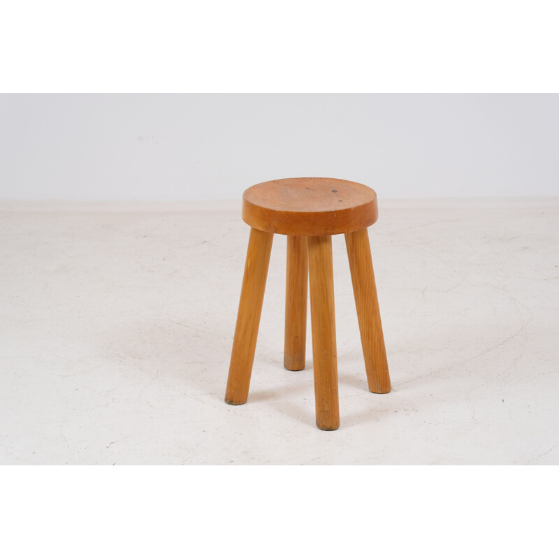 Vintage pine four-legged stool for the Méribel ski resort