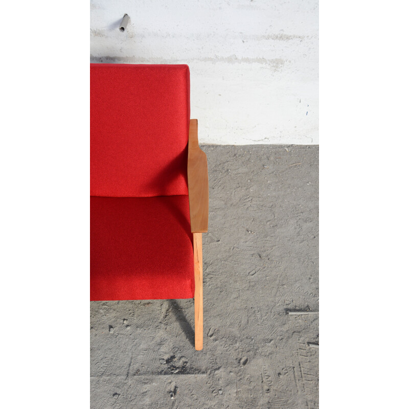 Armchair in red fabric and wood - 1960s