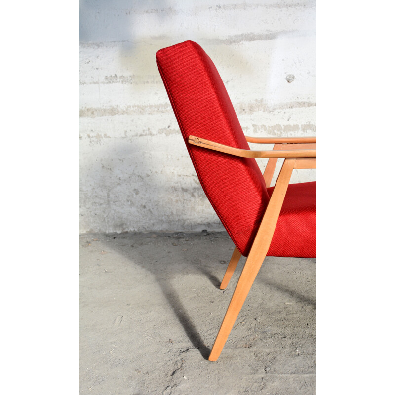 Armchair in red fabric and wood - 1960s