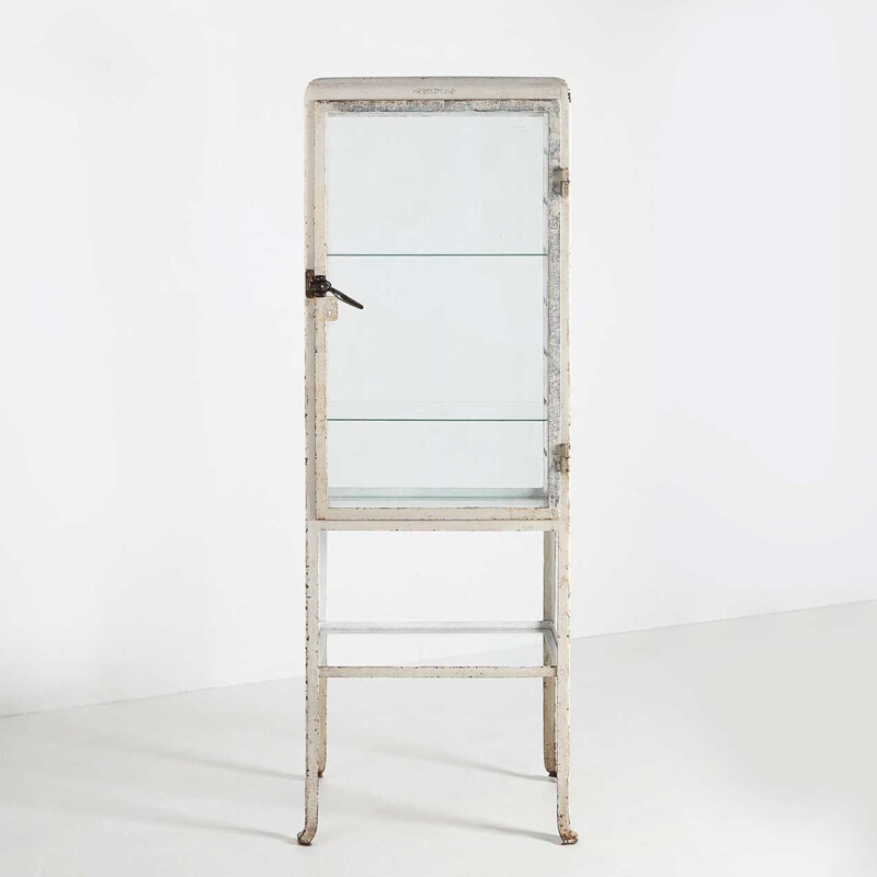 Vintage solid metal and glass medical cabinet, 1900