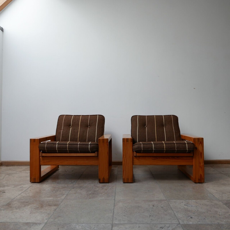 Pair of mid-century pine armchairs by Yngve Ekstrom, Sweden 1960s