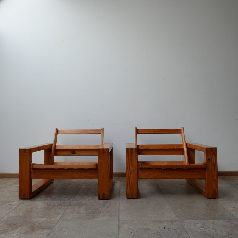 Pair of mid-century pine armchairs by Yngve Ekstrom, Sweden 1960s