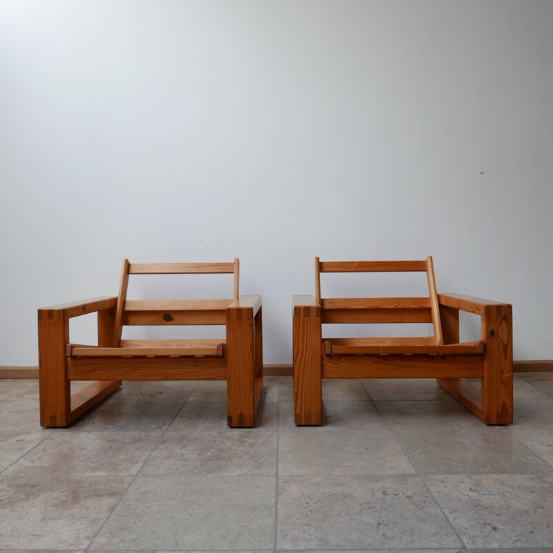 Pair of mid-century pine armchairs by Yngve Ekstrom, Sweden 1960s